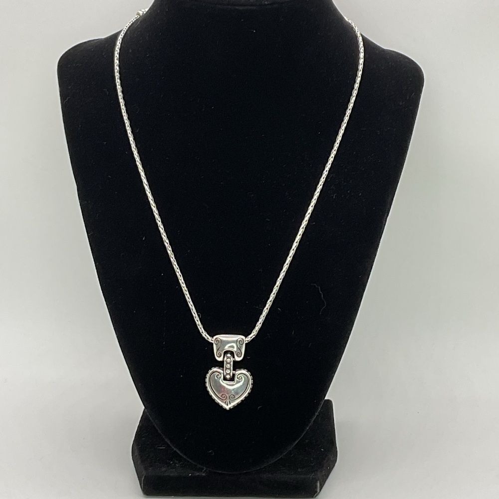 Brighton Cafe Au Lait Silver Played Heart Pendant Necklace